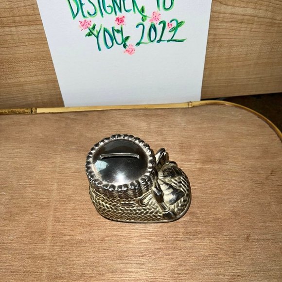 VINTAGE SILVER PLATED BABY SHOE SILVER BANK BABY SHOWER BIRTH GIFT - Picture 5 of 12